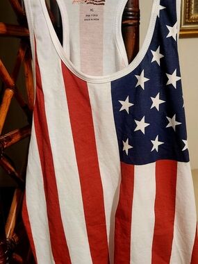 Vintage America Flag Print Tank Top - Red, White & Blue